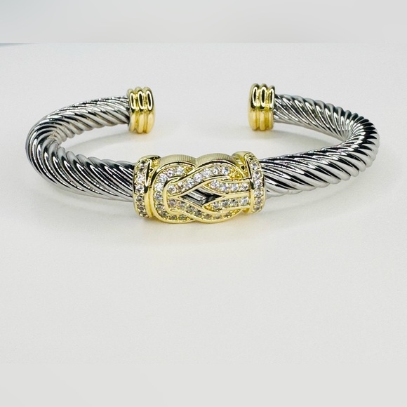 Classic Two Tone 12mm Cable Cuff Bracelet - Picture 3 of 4
